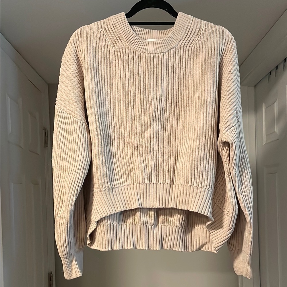 Michael Stars Cream/Tan Ribbed Crew Neck Sweater